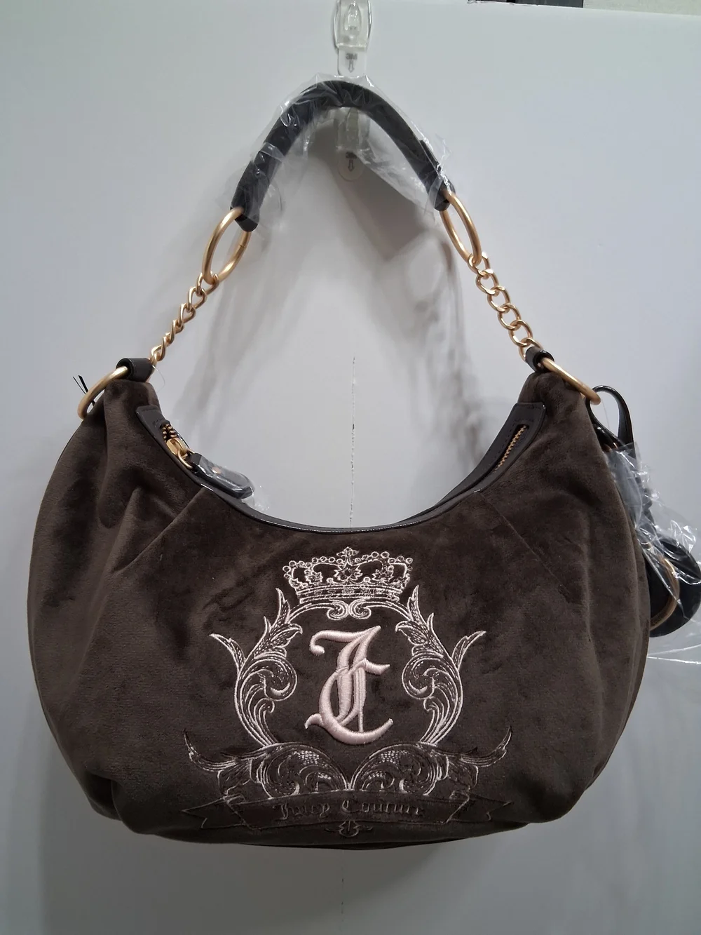 Juicy Couture Brown Hobo Shoulder Bag with Heart Charm With Embroidered Crest